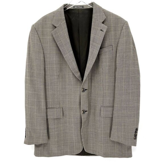 Oscar De La Renta Suit Jacket 100% Wool Mens 44L Blazer Houndstooth 2-Button - Picture 1 of 13